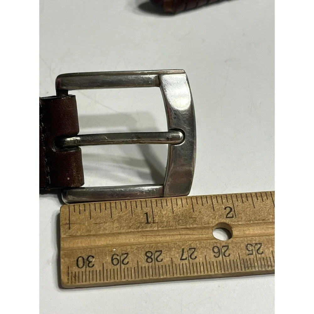 Fossil Leather Woven Wrapped Edge Brown SilverTone Buckle  Sz 36